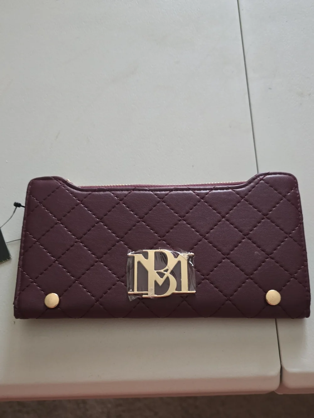 Badgley Mischka Quilted Plum Wallet with Gold Hardware
